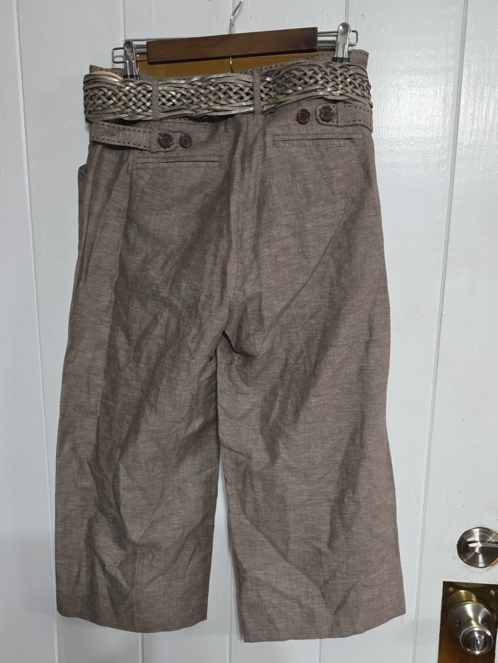 Willi Smith Womens Linen Blend Wide Leg Ankle Pants Brown Belt Pockets Sz 8 EUC - Picture 9 of 12